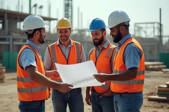 Équipe de construction Bâtiments Durables FR collaborant sur un projet